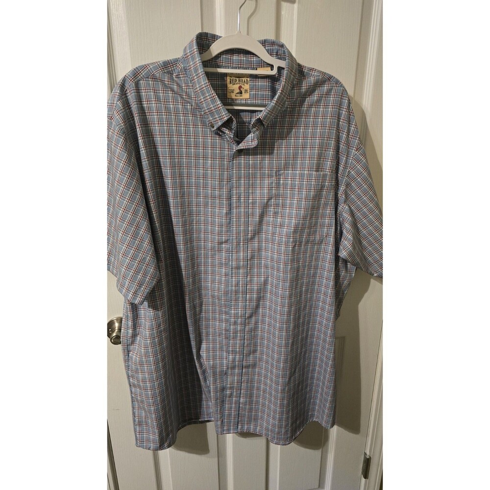 Red Head Brand Men's 3XLT Short Sleeve, Button Front, 2 Tone Blue Red Plaid